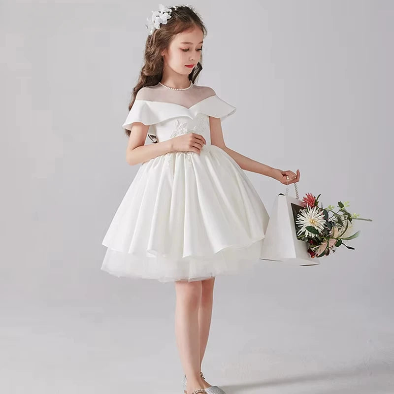 Tiny Cuddling Pageant Elegant Birthday Party | Formal Occasion Flower GirlsShort Evening Gowns White Dress