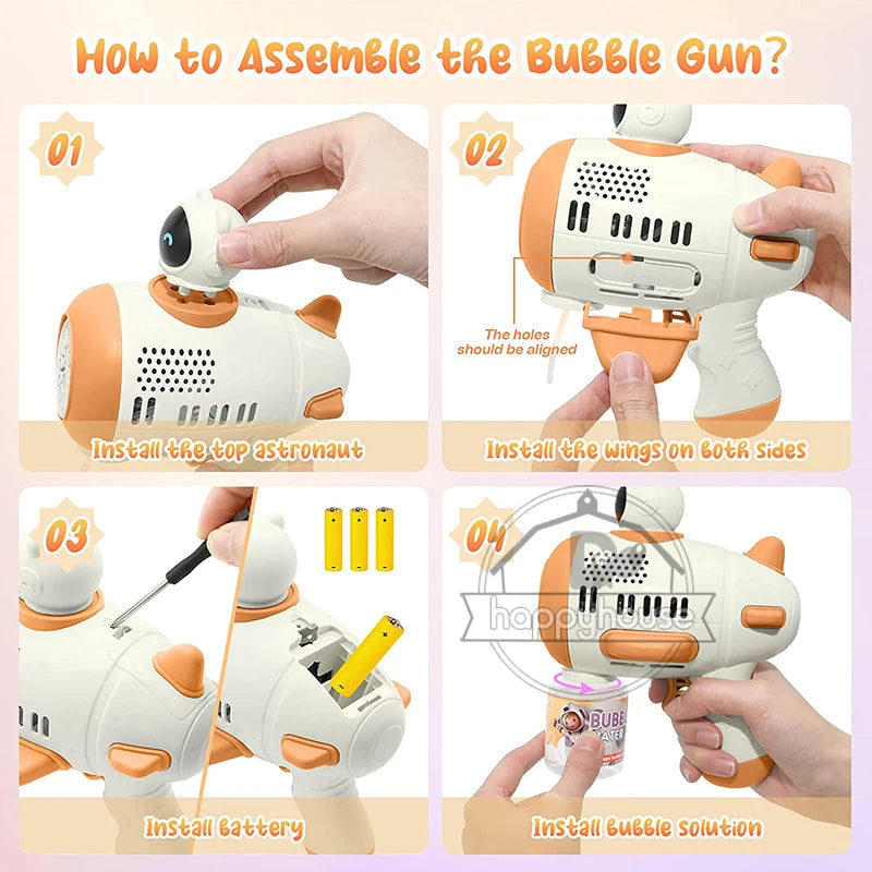 LulliNini Bubble Gun Machine for Kids Toddler, 8 Hole Bubble Maker Automatic Bubble Blower with Led Light Soap Bubble Maker Summer Toys