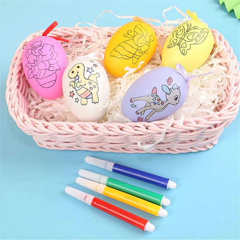 LulliNini 5pcs Easter Random Egg Graffiti Happy Easter Decorations Painted Handmade DIY Eggs Craft Kids Gift Favor Home Decor Easter Party