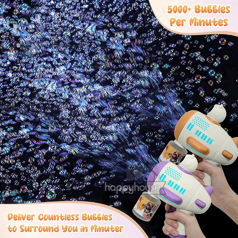 LulliNini Bubble Gun Machine for Kids Toddler, 8 Hole Bubble Maker Automatic Bubble Blower with Led Light Soap Bubble Maker Summer Toys