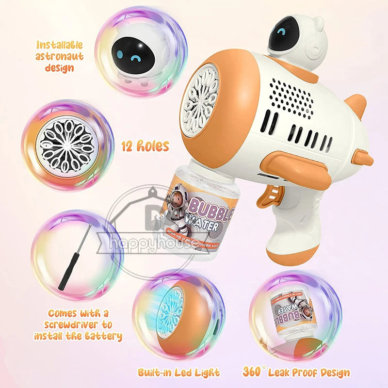 LulliNini Bubble Gun Machine for Kids Toddler, 8 Hole Bubble Maker Automatic Bubble Blower with Led Light Soap Bubble Maker Summer Toys