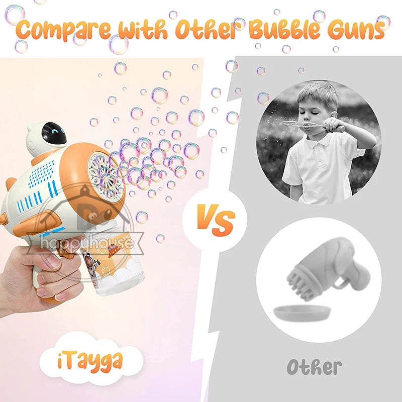 LulliNini Bubble Gun Machine for Kids Toddler, 8 Hole Bubble Maker Automatic Bubble Blower with Led Light Soap Bubble Maker Summer Toys