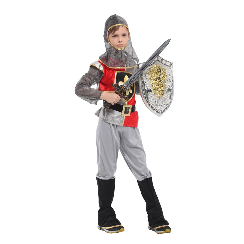 Kids Knight Costume — Medieval Armor Cosplay Outfit with Cape for Boys, Stage & Halloween