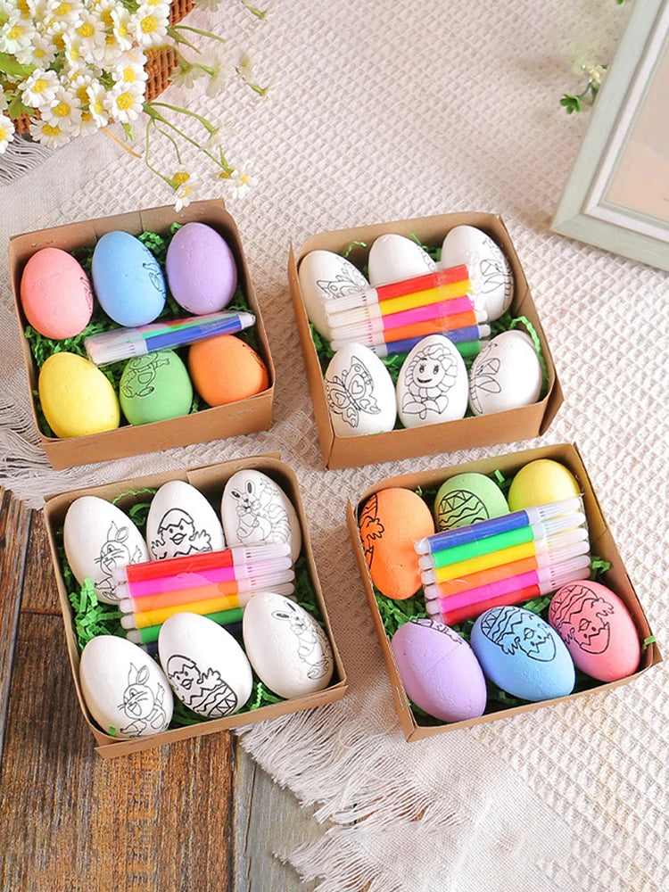 LulliNini DIY Painting Easter Eggs with Paint Pen Foam Easter Eggs DIY Doodle Kit for Easter Theme Party