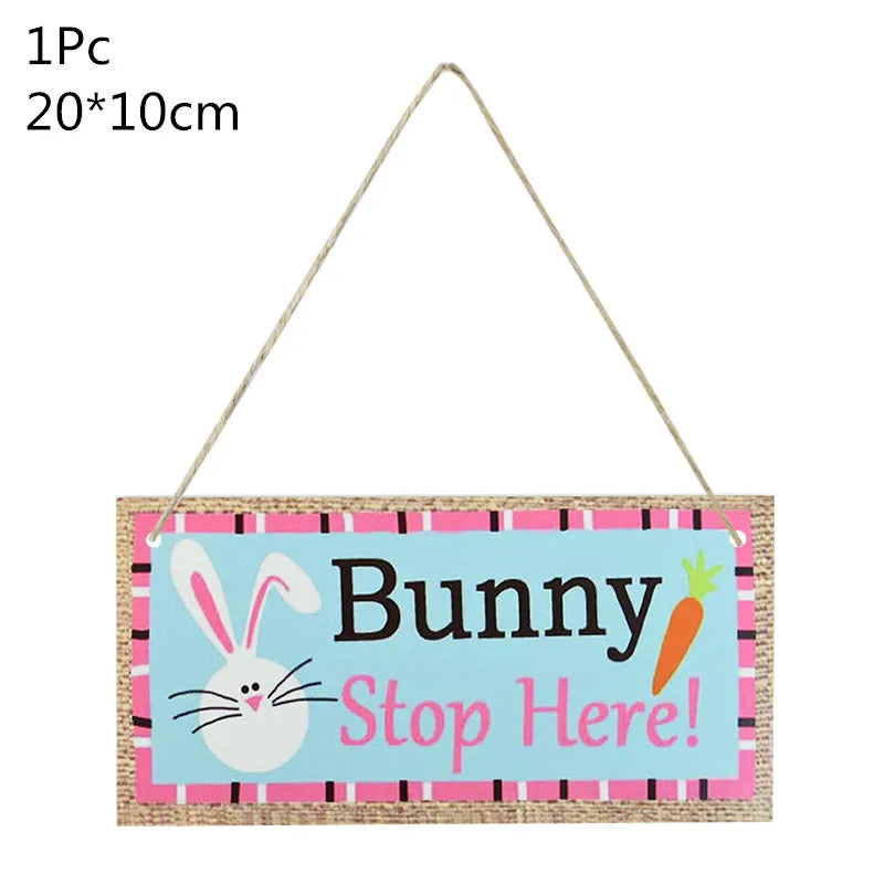 LulliNini HAPPY EASTER Party Door Hanging Sign Wooden Easter Egg Rabbite Bunny For Home Decor Easter Wreath Supplies Wood Crafts Ornaments