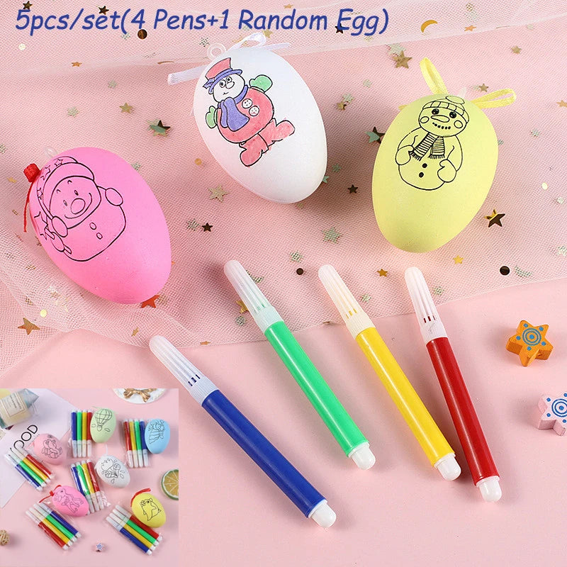 LulliNini 5pcs Easter Random Egg Graffiti Happy Easter Decorations Painted Handmade DIY Eggs Craft Kids Gift Favor Home Decor Easter Party