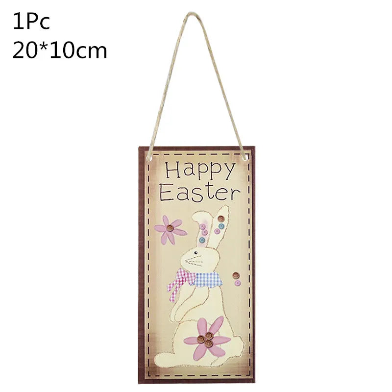 LulliNini HAPPY EASTER Party Door Hanging Sign Wooden Easter Egg Rabbite Bunny For Home Decor Easter Wreath Supplies Wood Crafts Ornaments