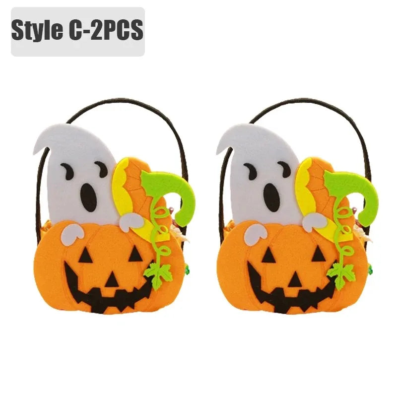 Halloween Pumpkin Candy Bags — 1–6 PCS Felt Trick or Treat Tote for Kids Party