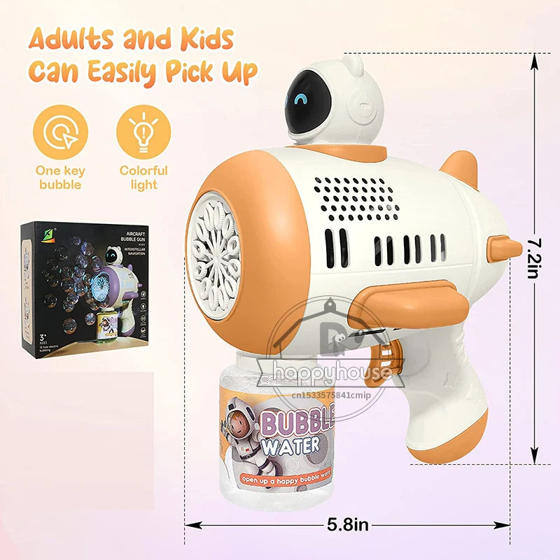 LulliNini Bubble Gun Machine for Kids Toddler, 8 Hole Bubble Maker Automatic Bubble Blower with Led Light Soap Bubble Maker Summer Toys
