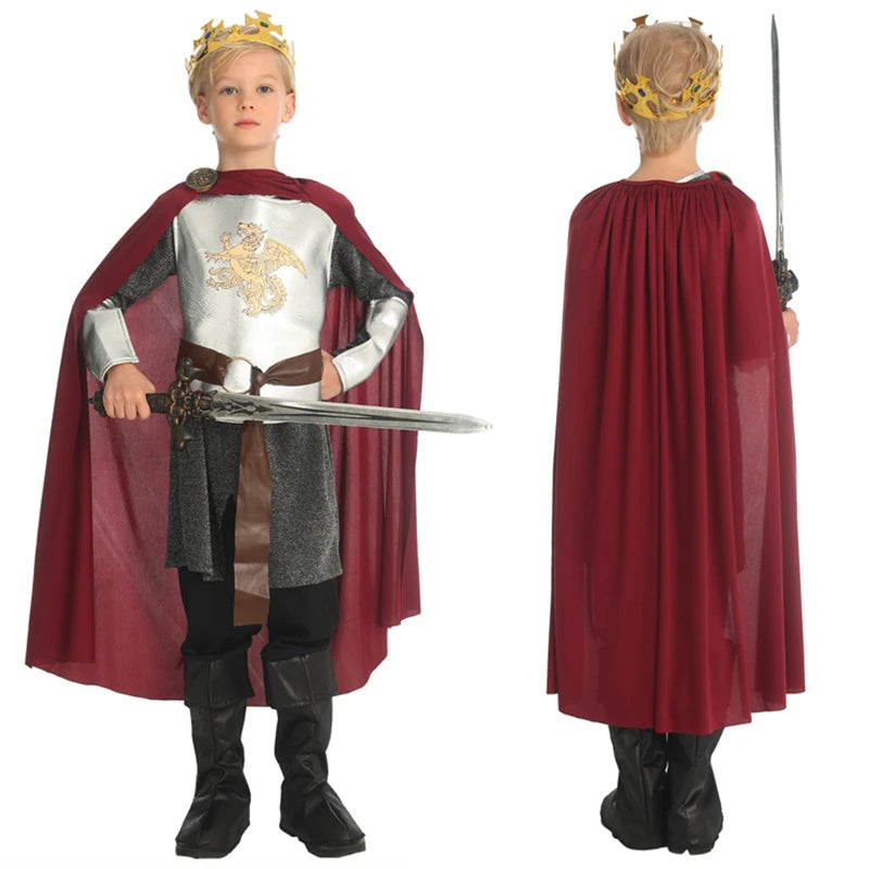 Kids Prince Cosplay Costume — Noble Knight Outfit with Cape, Belt & Accessories for Stage & Parties