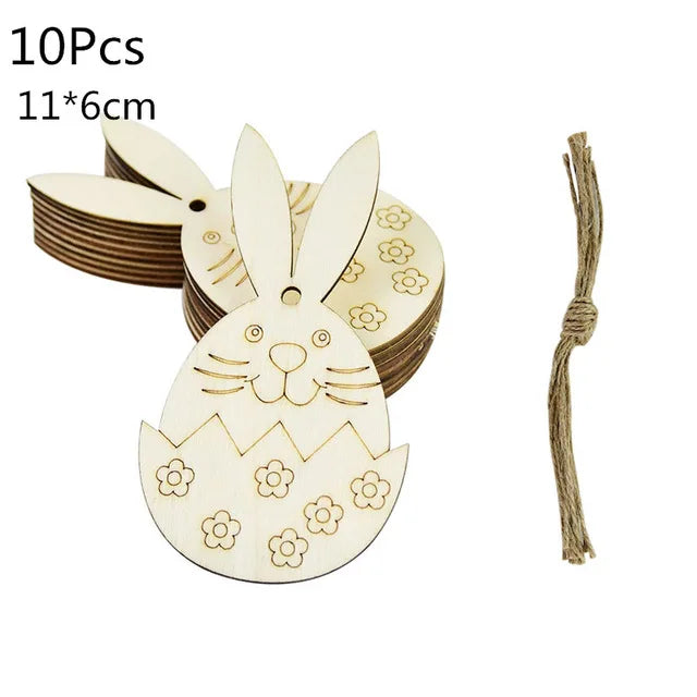 LulliNini HAPPY EASTER Party Door Hanging Sign Wooden Easter Egg Rabbite Bunny For Home Decor Easter Wreath Supplies Wood Crafts Ornaments