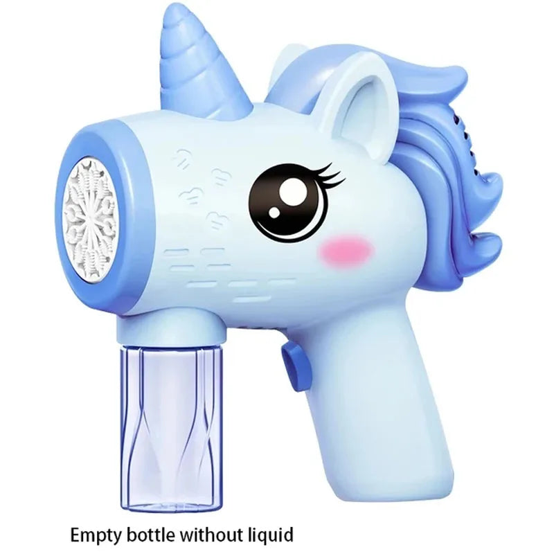 LulliNini Unicorn electric bubble gun, toy bubble machine, automatic soap blower with lights, summer outdoor party games, children's gifts