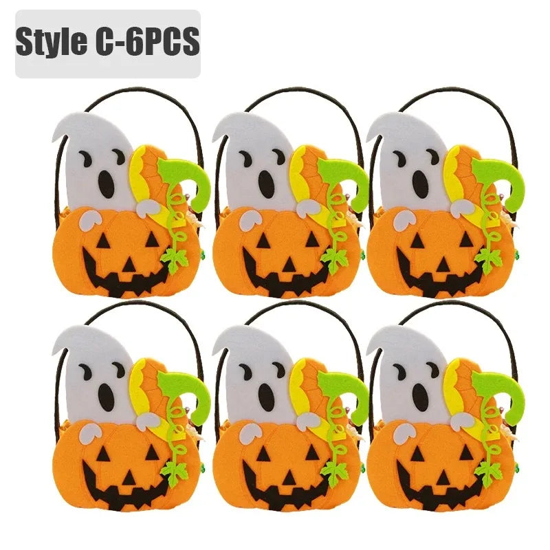 Halloween Pumpkin Candy Bags — 1–6 PCS Felt Trick or Treat Tote for Kids Party