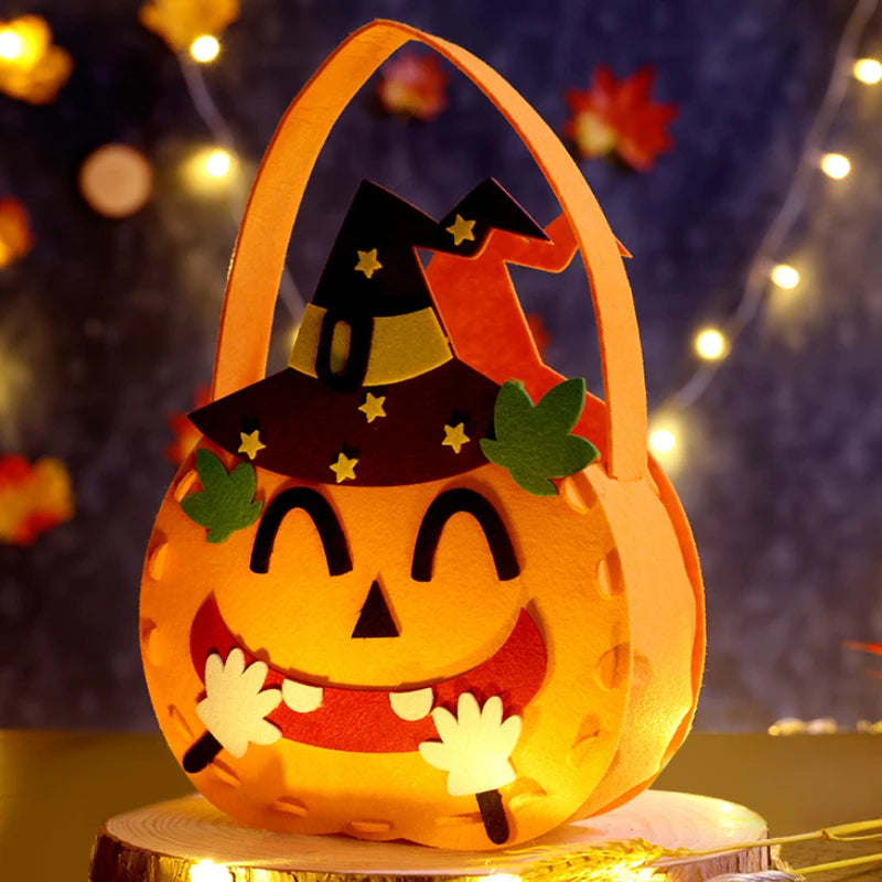 Halloween Pumpkin Candy Bags — 1–6 PCS Felt Trick or Treat Tote for Kids Party