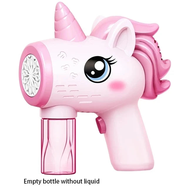 LulliNini Unicorn electric bubble gun, toy bubble machine, automatic soap blower with lights, summer outdoor party games, children's gifts