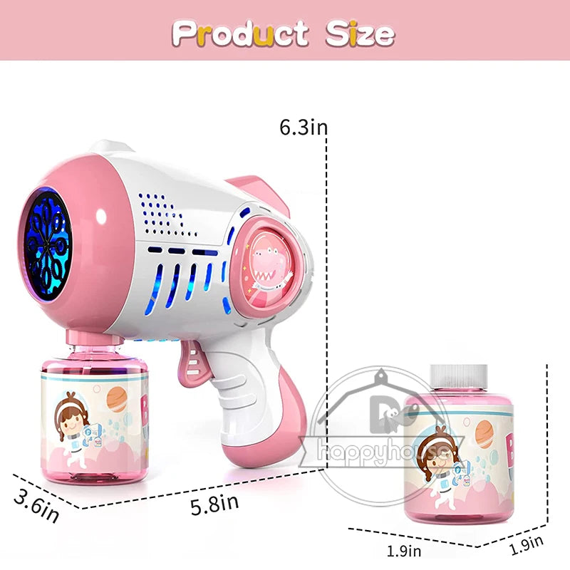 LulliNini Bubble Gun Machine for Kids Toddler, 8 Hole Bubble Maker Automatic Bubble Blower with Led Light Soap Bubble Maker Summer Toys