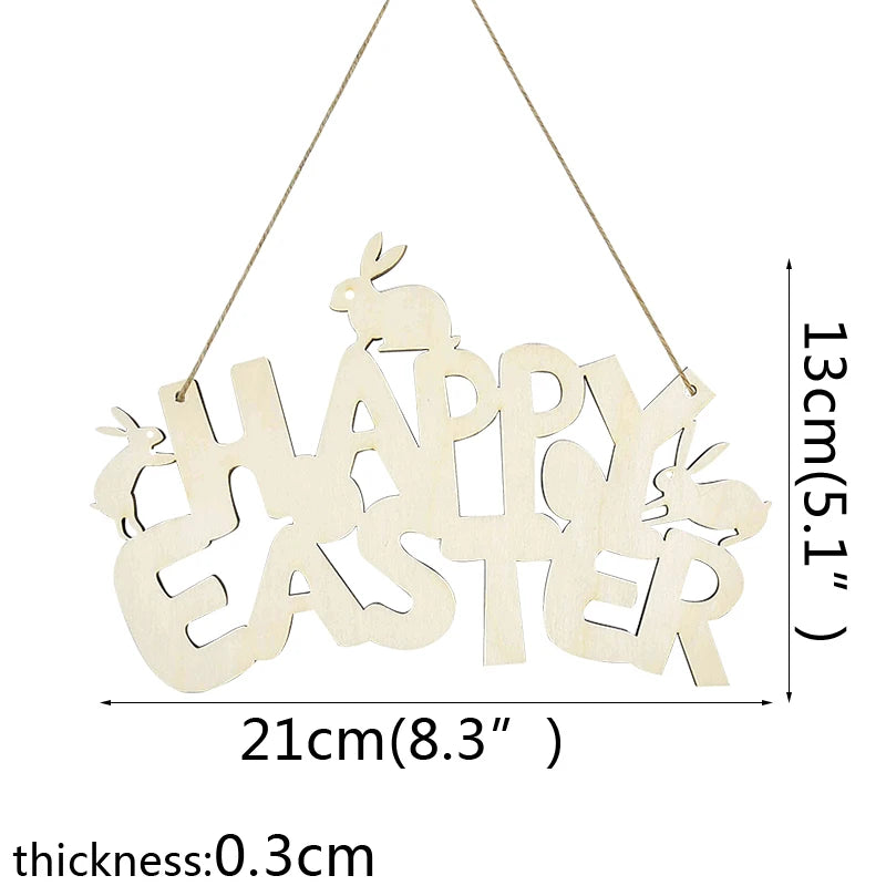 LulliNini HAPPY EASTER Party Door Hanging Sign Wooden Easter Egg Rabbite Bunny For Home Decor Easter Wreath Supplies Wood Crafts Ornaments