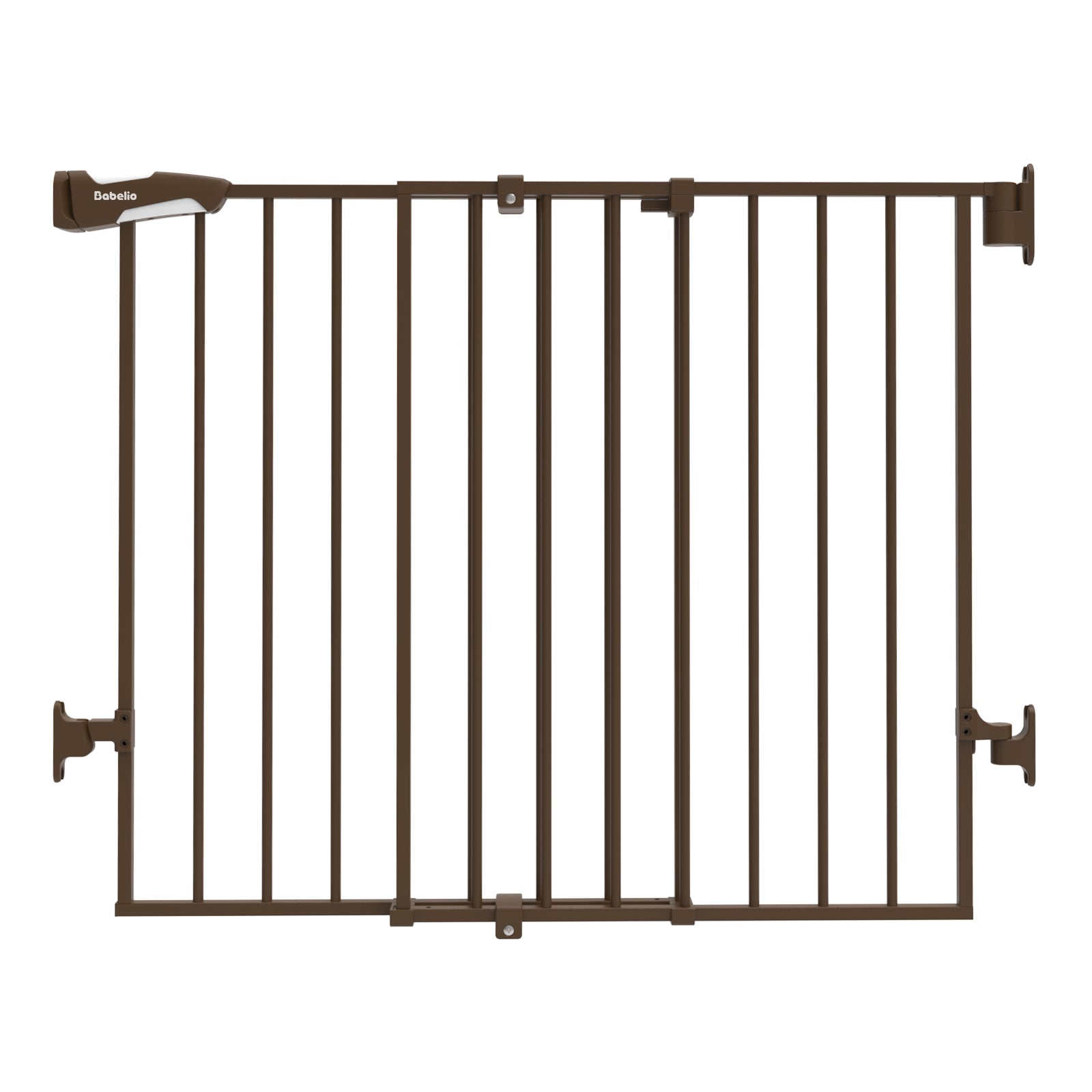 Babelio brown wood pattern baby safety gate for stairs, auto-close design, wall mounted