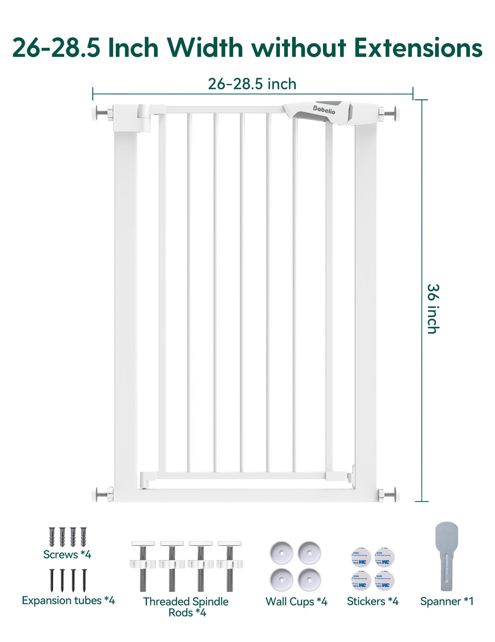 Babelio Baby Gate for Narrow Space | Pressguard - babeliobaby - White - 30 Inch