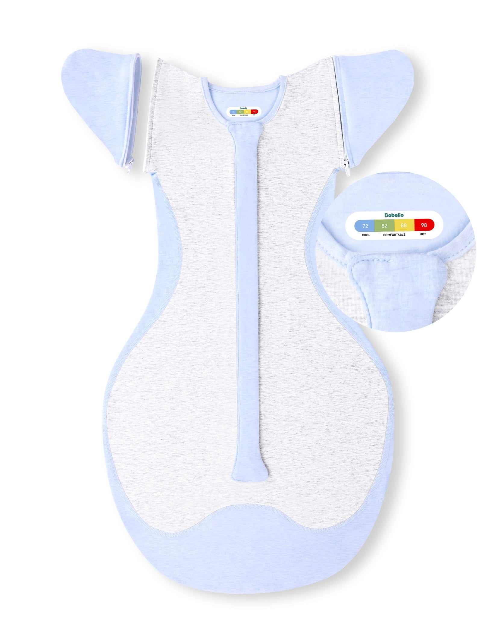 Babelio baby swaddle with temperature sensor and detachable sleeves, nursery setting