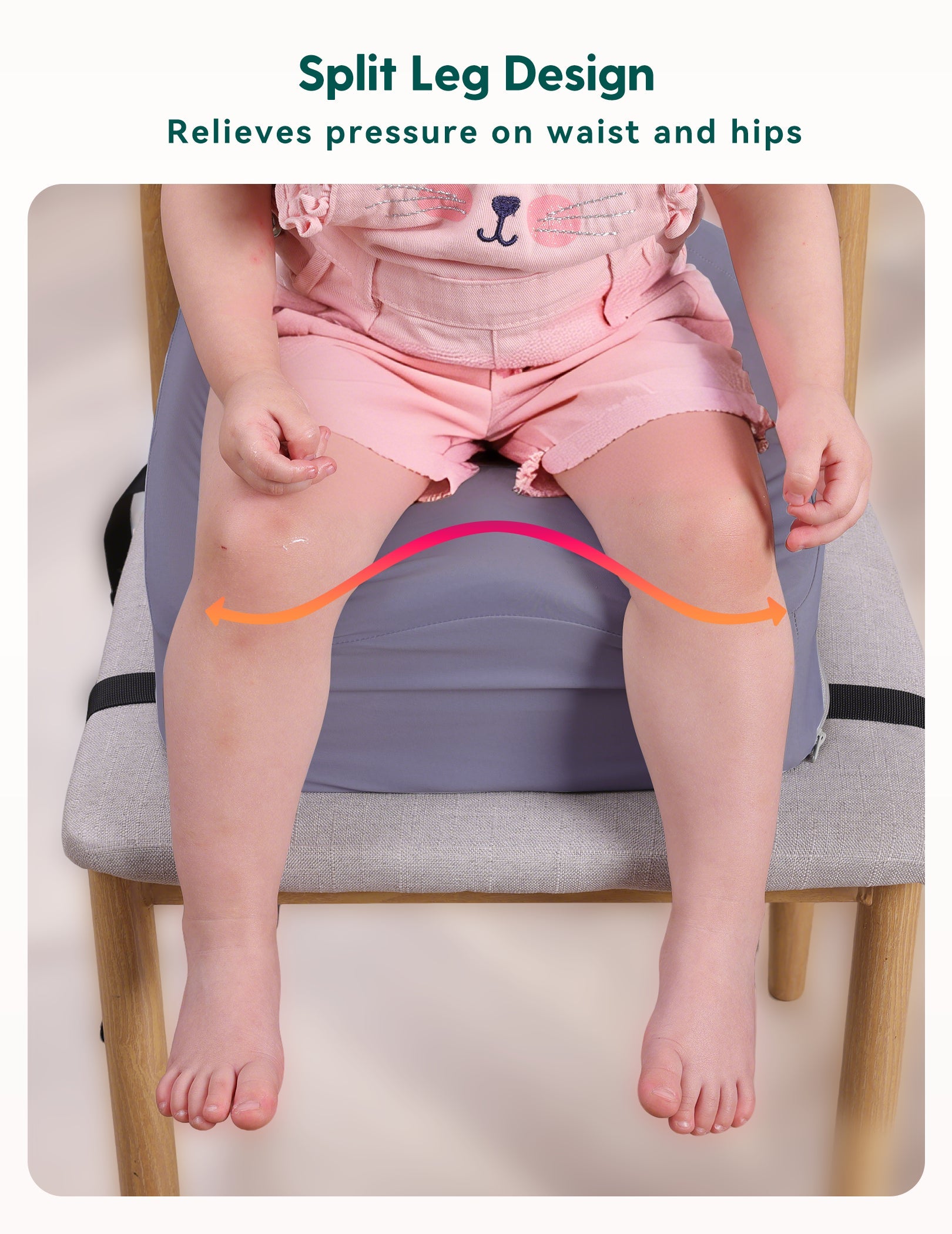 Babelio ergonomic booster seat cushion for toddlers on dining chair, split leg design
