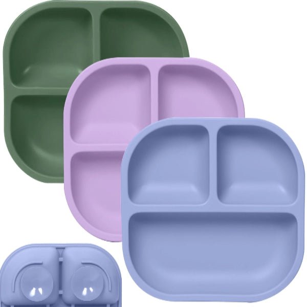 Babelio silicone suction plates for babies and toddlers, 3-pack in blue, purple, green