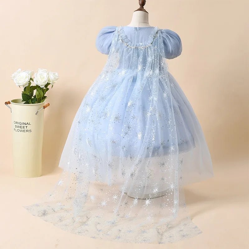 Blue Princess Dress for Girls — Short Sleeve, Pleated Tulle, Ankle - Length - babeliobaby - Beige - 100cm