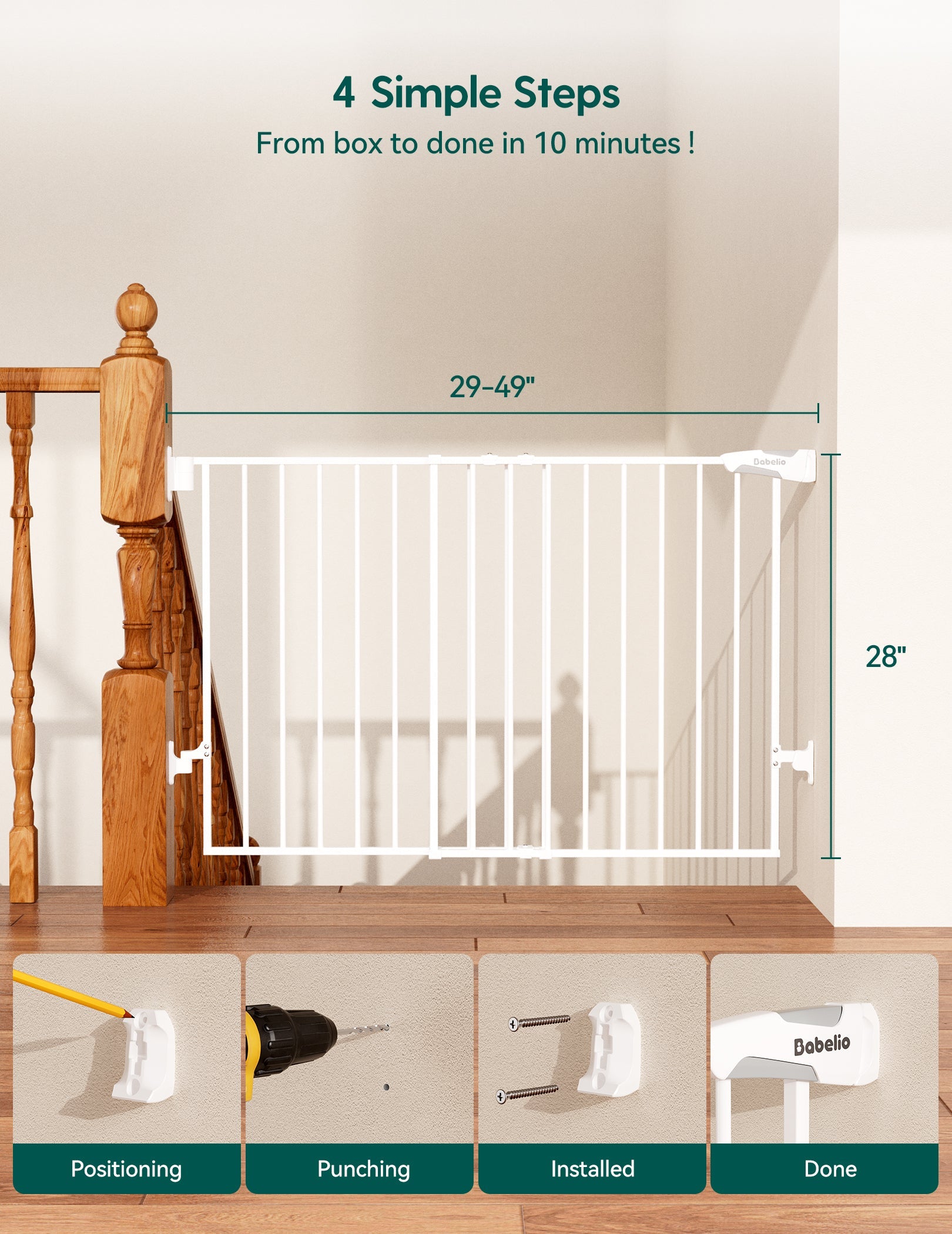 Boundless B17 | Hardware Mounted Baby Gates for Stairs (26-55")