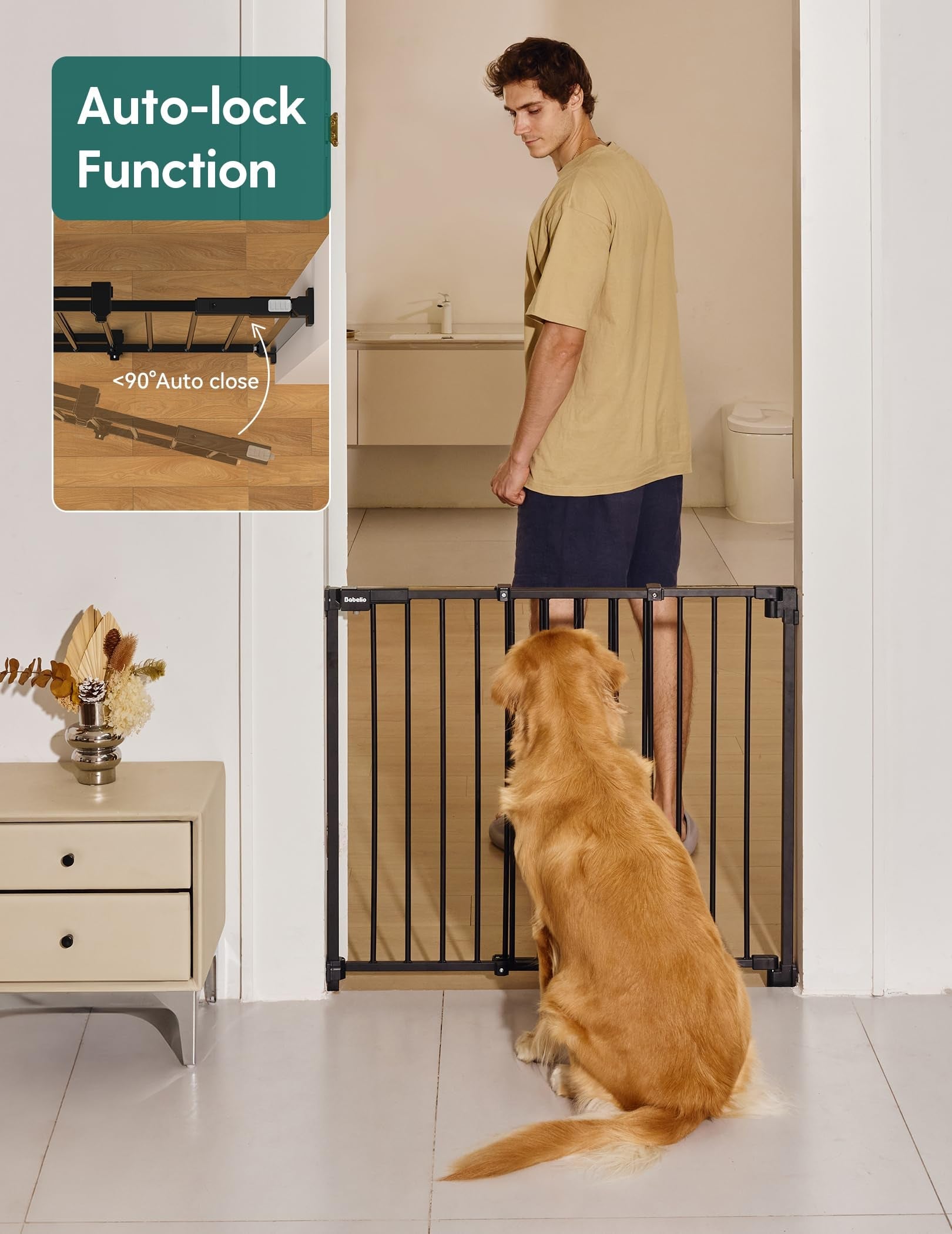 Boundless R30 | 29 - 43"W Baby&Dog Gate for Stairs and Doorways - babeliobaby - Black - 29 - 43"Wide / 30"Tall