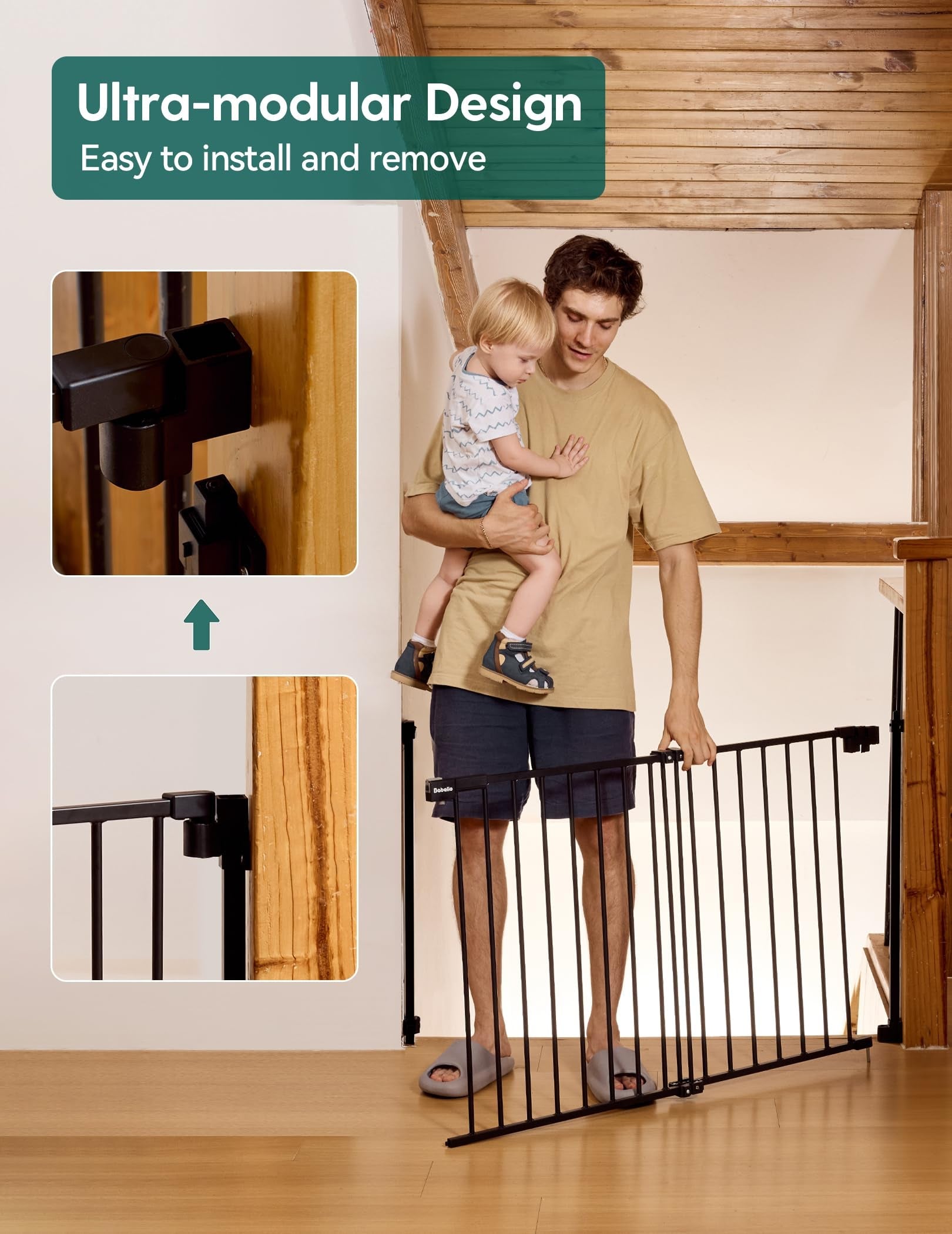 Boundless R30 | 29 - 43"W Baby&Dog Gate for Stairs and Doorways - babeliobaby - Black - 29 - 43"Wide / 30"Tall