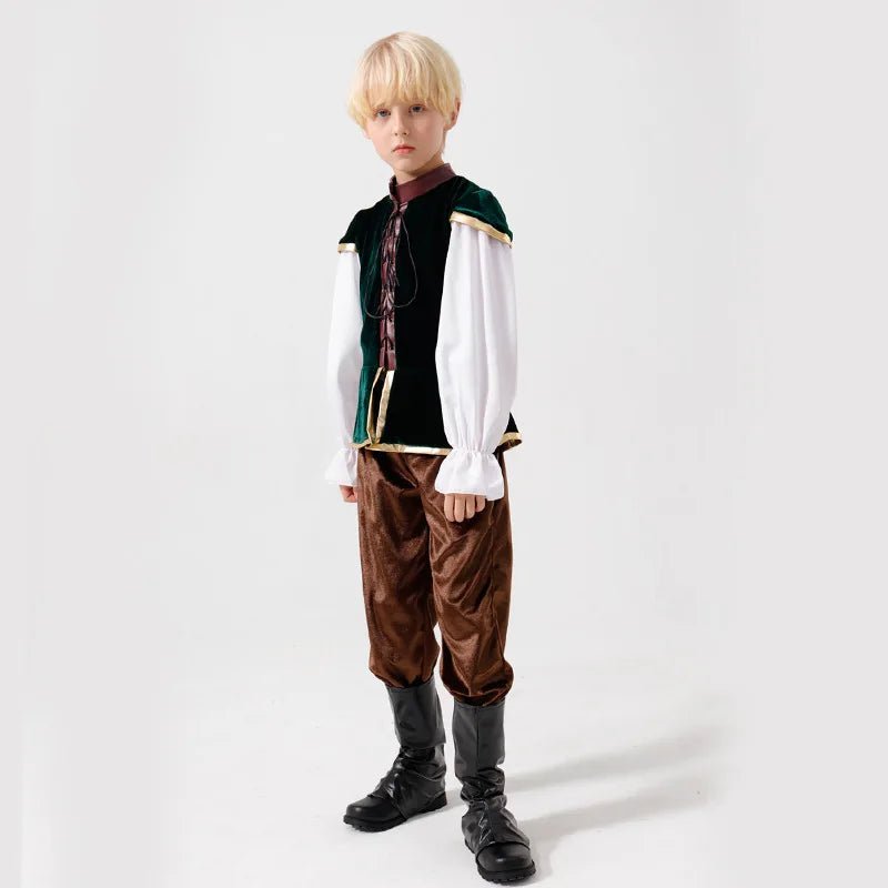 Boys Medieval Prince Costume — European Renaissance Outfit with Top, Pants & Boots - babeliobaby - S 105 - 120cm -