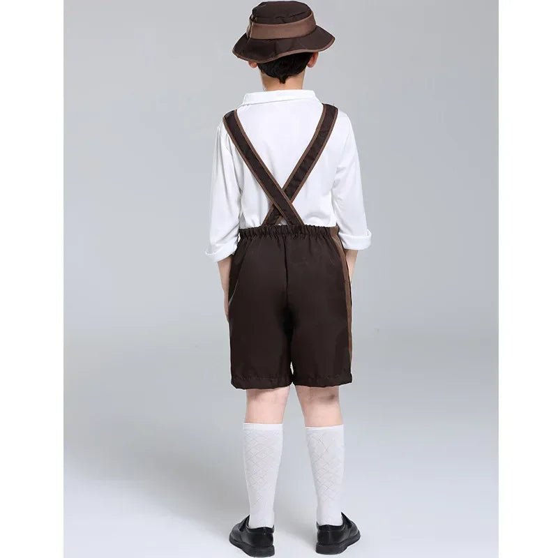 Boys Oktoberfest Costume — Bavarian Lederhosen Set with Hat, Shirt & Suspender Pants - babeliobaby - Brown - XS(old)