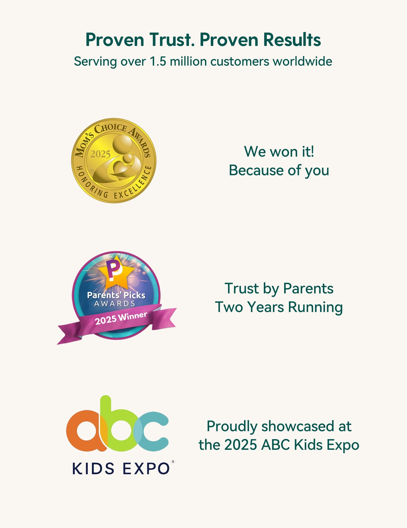 Babelio baby brand awards and recognitions, including Mom's Choice 2025 and Parents' Picks Winner.