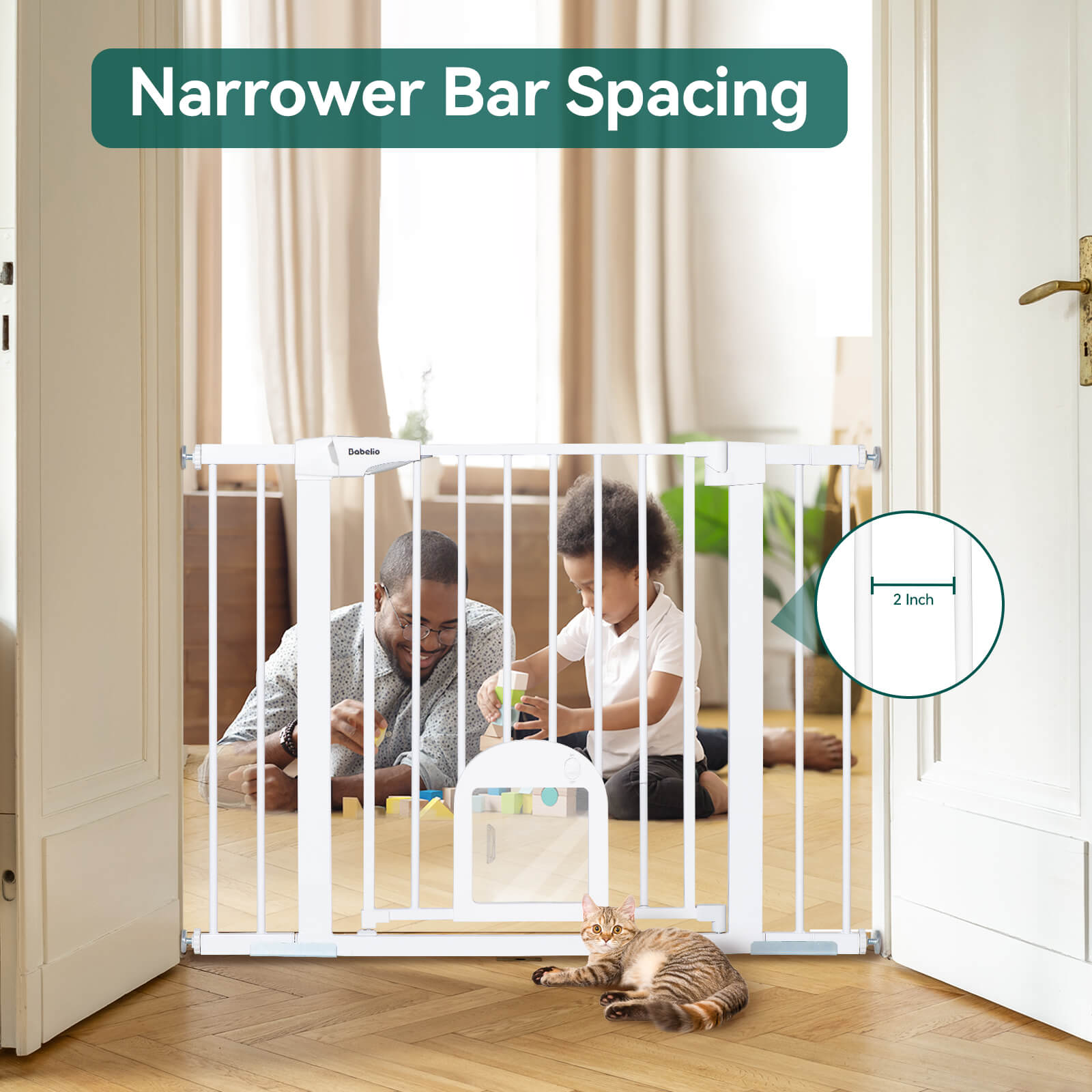 CatPrivilege T7 | Expandable Stylish Baby Gate with Cat Door - babeliobaby - White - 29 - 43'' Wide 30'' Tall