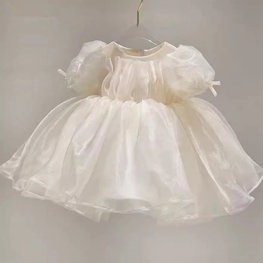 Children’s White Princess Baptism Dress — Mini Tulle Flower Girl Dress, 12M–6Y - babeliobaby - beige yellow - 12M(80)