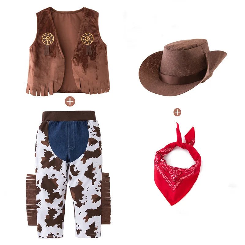Kids Cowboy Costume — Western Cowboy Outfit with Hat, Vest & Bandana for Halloween & Parties - babeliobaby - 1 - 80