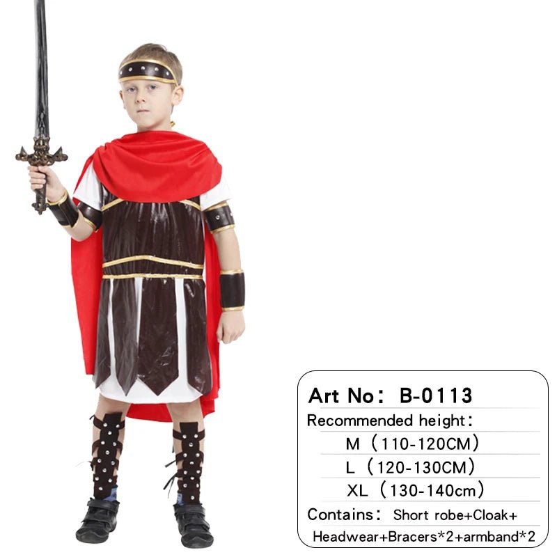 Kids Knight Costume — Medieval Armor Cosplay Outfit with Cape for Boys, Stage & Halloween - babeliobaby - Roman warriors - 3 - M(Fit 110 - 120cm)