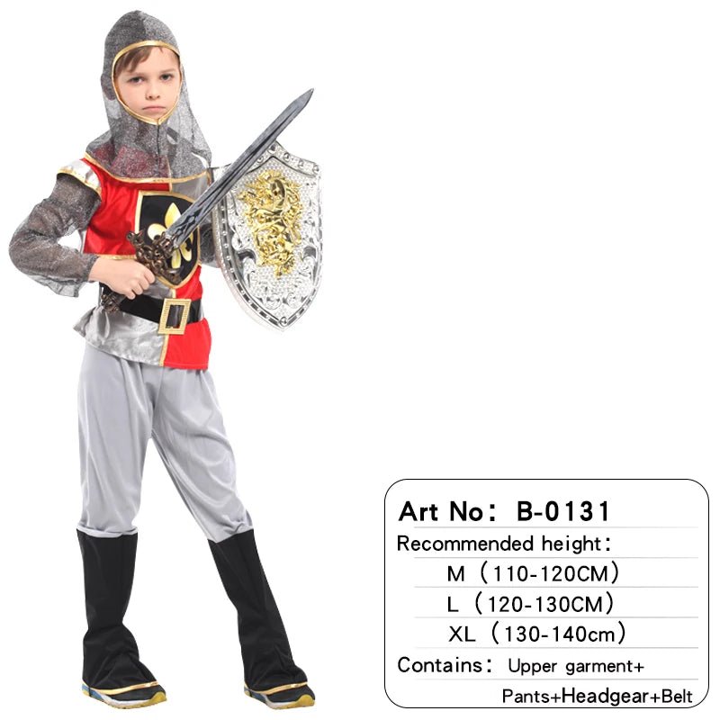 Kids Knight Costume — Medieval Armor Cosplay Outfit with Cape for Boys, Stage & Halloween - babeliobaby - Royal warriors - M(Fit 110 - 120cm)