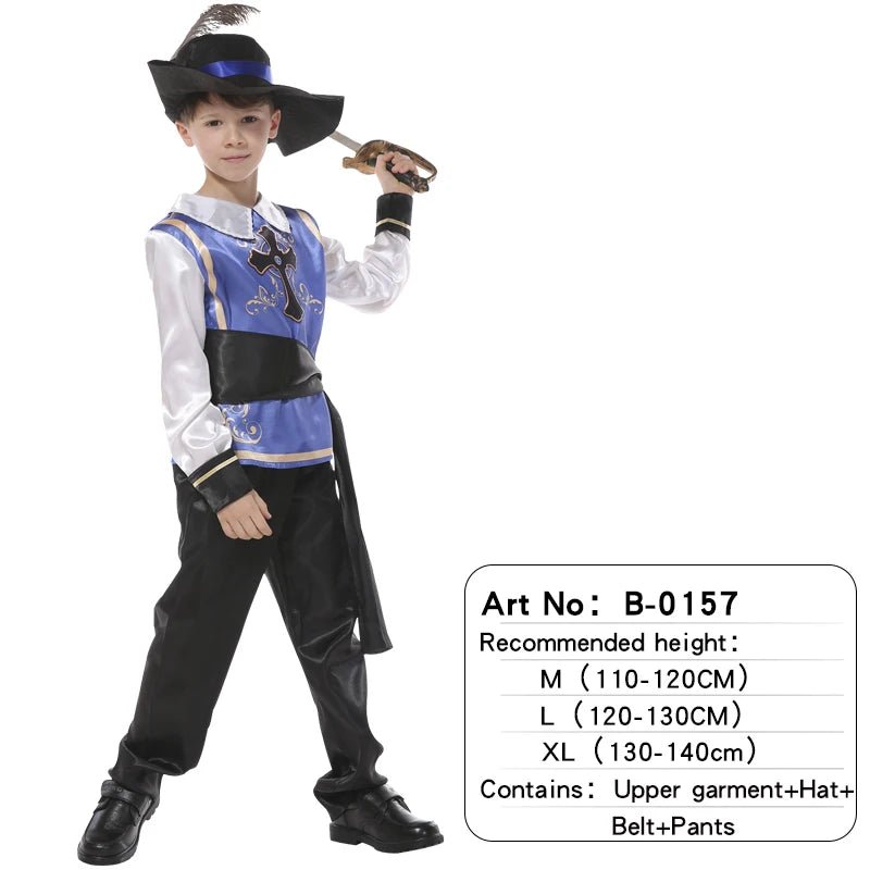 Kids Knight Costume — Medieval Armor Cosplay Outfit with Cape for Boys, Stage & Halloween - babeliobaby - Blue Royal samurai - M(Fit 110 - 120cm)