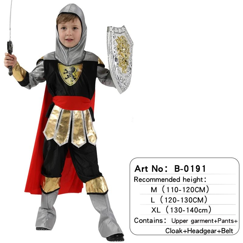 Kids Knight Costume — Medieval Armor Cosplay Outfit with Cape for Boys, Stage & Halloween - babeliobaby - Royal samurai - 2 - M(Fit 110 - 120cm)