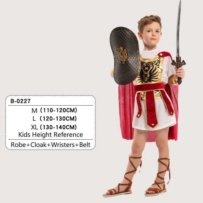Kids Knight Costume — Medieval Armor Cosplay Outfit with Cape for Boys, Stage & Halloween - babeliobaby - Roman warriors - 2 - M(Fit 110 - 120cm)