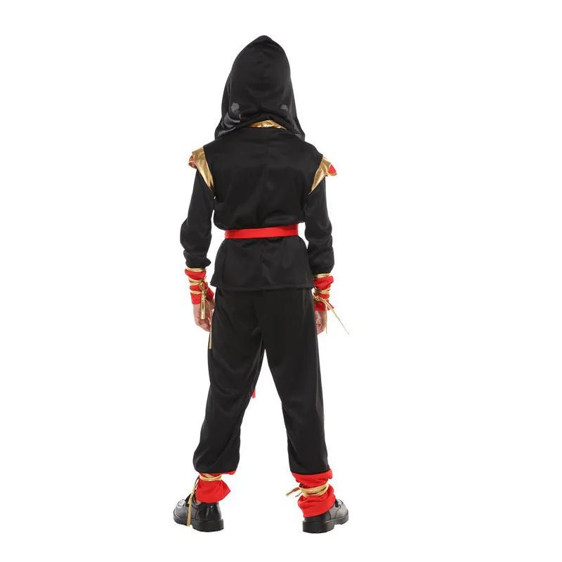 Kids Ninja Costume — Black & Red Samurai Assassin Outfit with Mask, Belt for Halloween - babeliobaby - M -