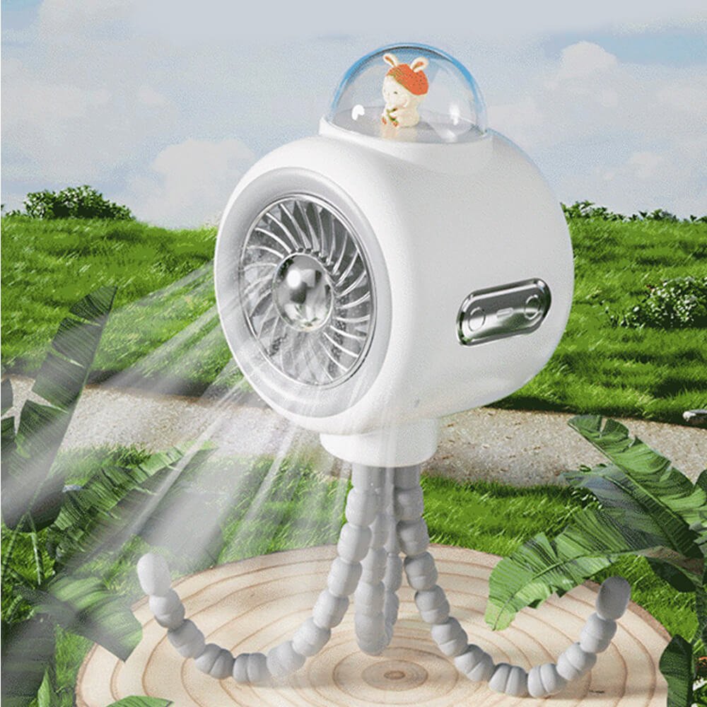 Babelio portable stroller fan with flexible tripod legs, outdoor garden setting