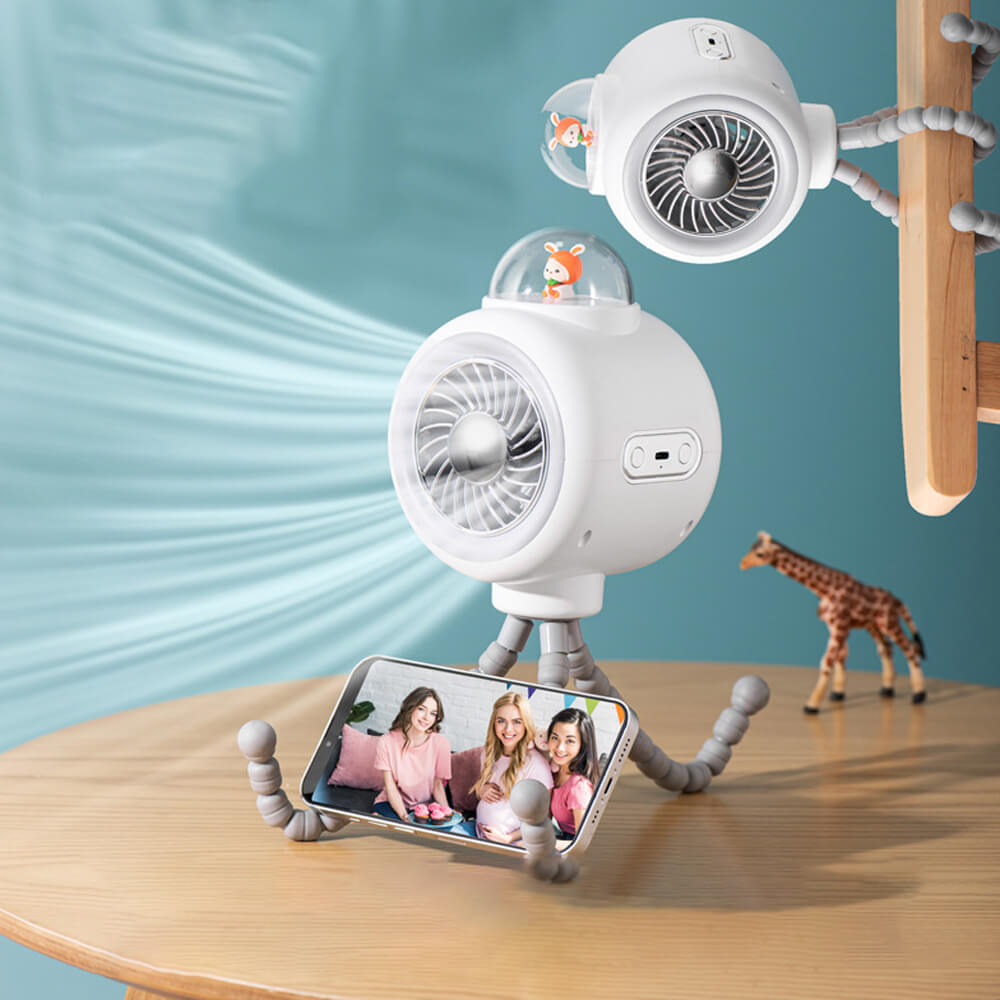 Babelio portable baby stroller fan with flexible tripod, USB rechargeable, in nursery room