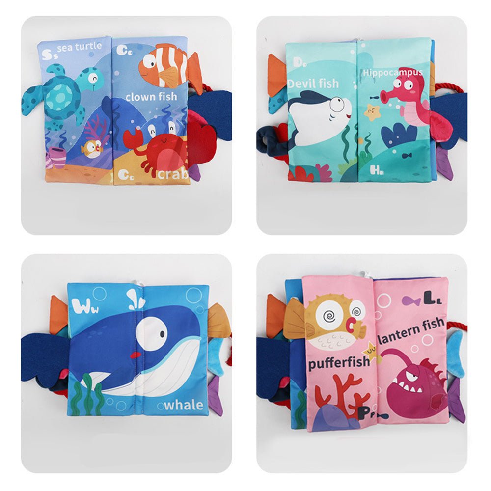 Babelio soft baby cloth book with colorful ocean animals and playful illustrations