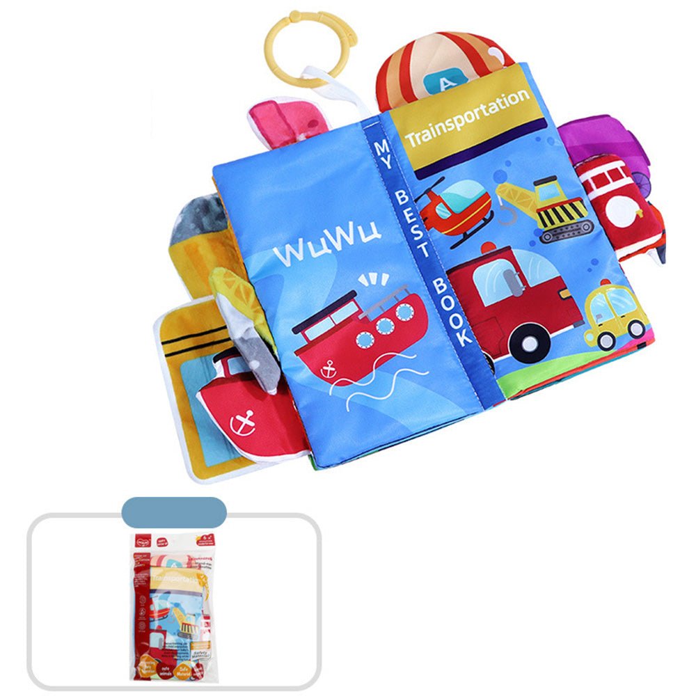 Babelio colorful transportation-themed soft baby cloth book on a white background