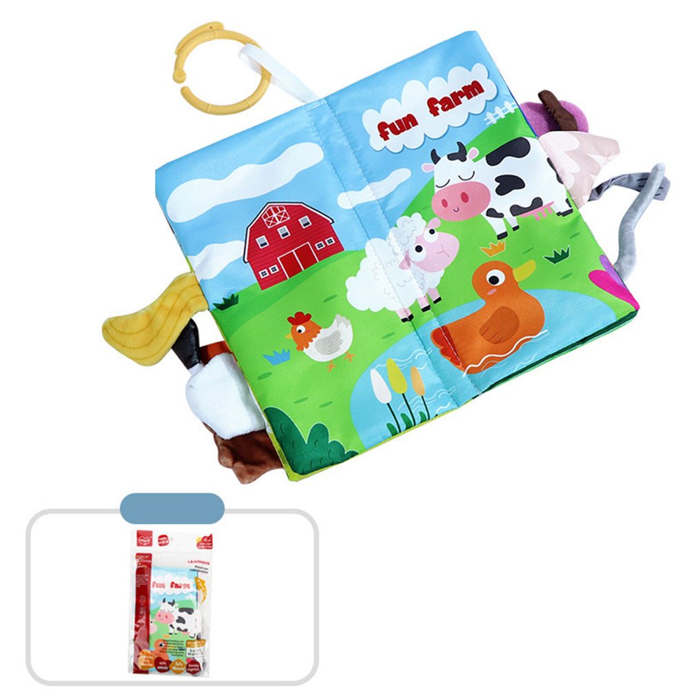 Babelio soft baby cloth book with farm animal illustrations, ideal for nursery playtime