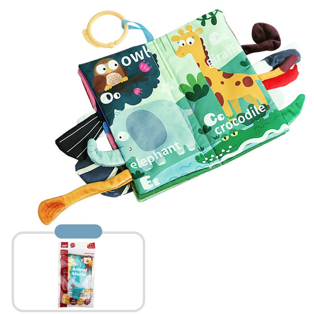 Babelio soft animal-themed baby cloth book with plush tails on white background