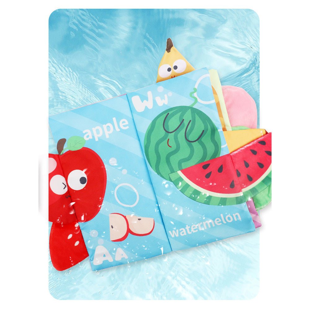 Babelio waterproof baby bath book with fruit illustrations floating in water