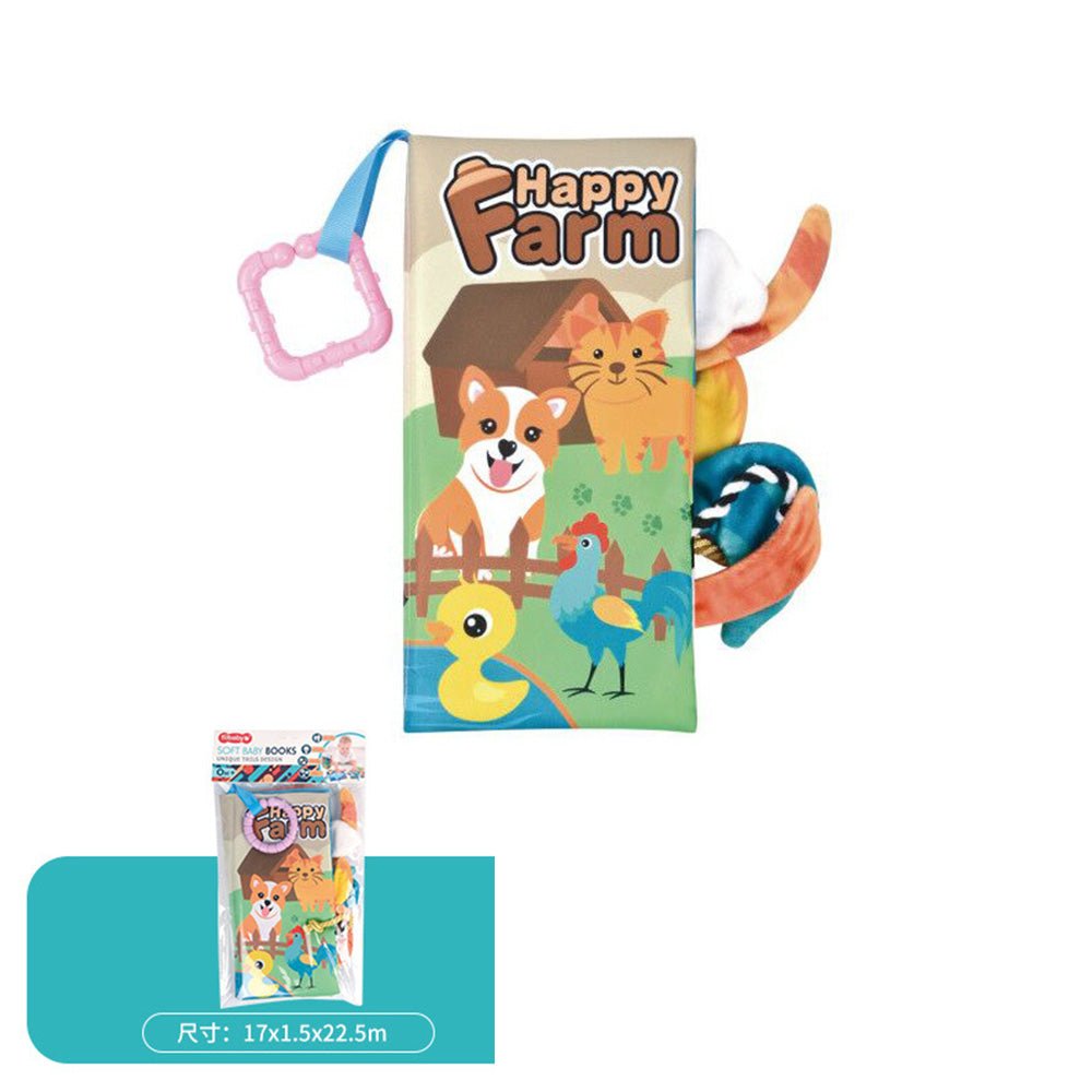 Babelio soft fabric baby farm animal book with colorful illustrations and teething ring